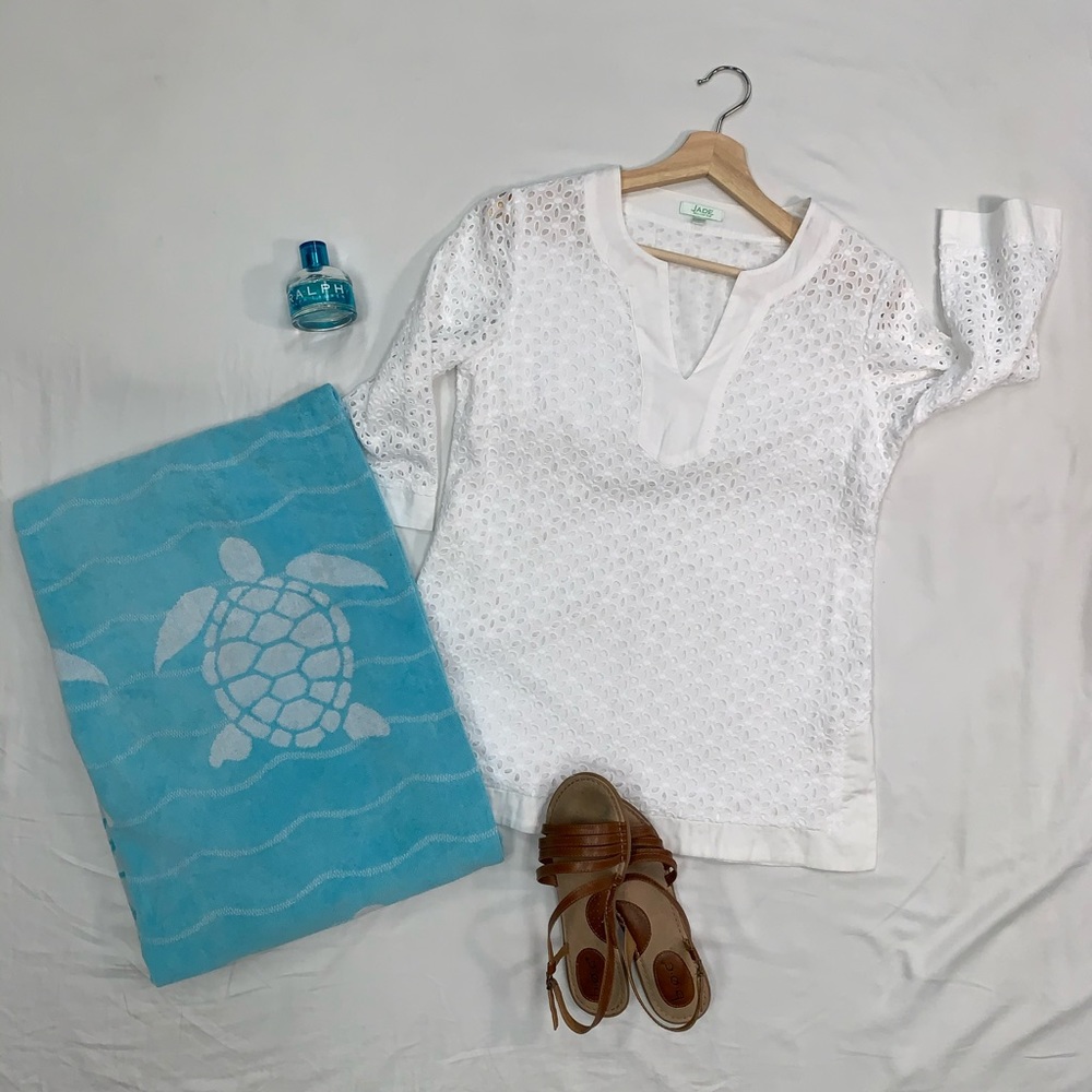 White Jade Melody Tam crochet knit long top.